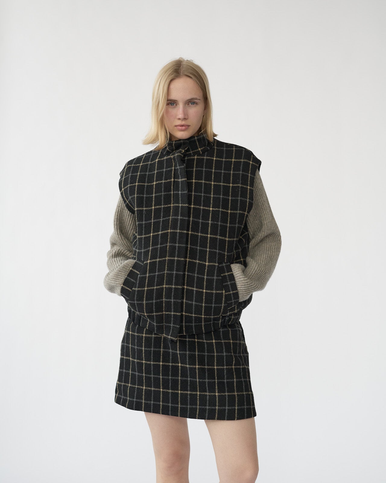 Kjellerup check wool quilted vest
