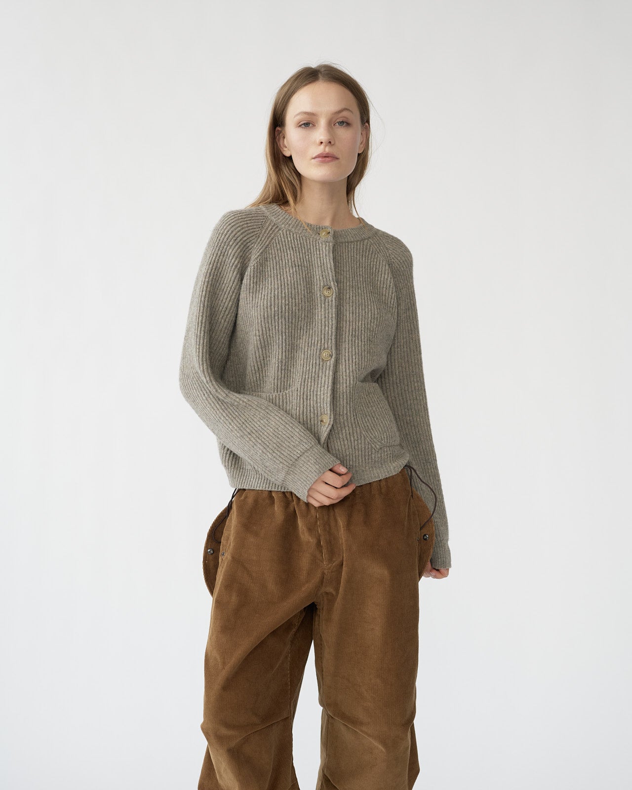 Shetlands wool large rib cardigan.