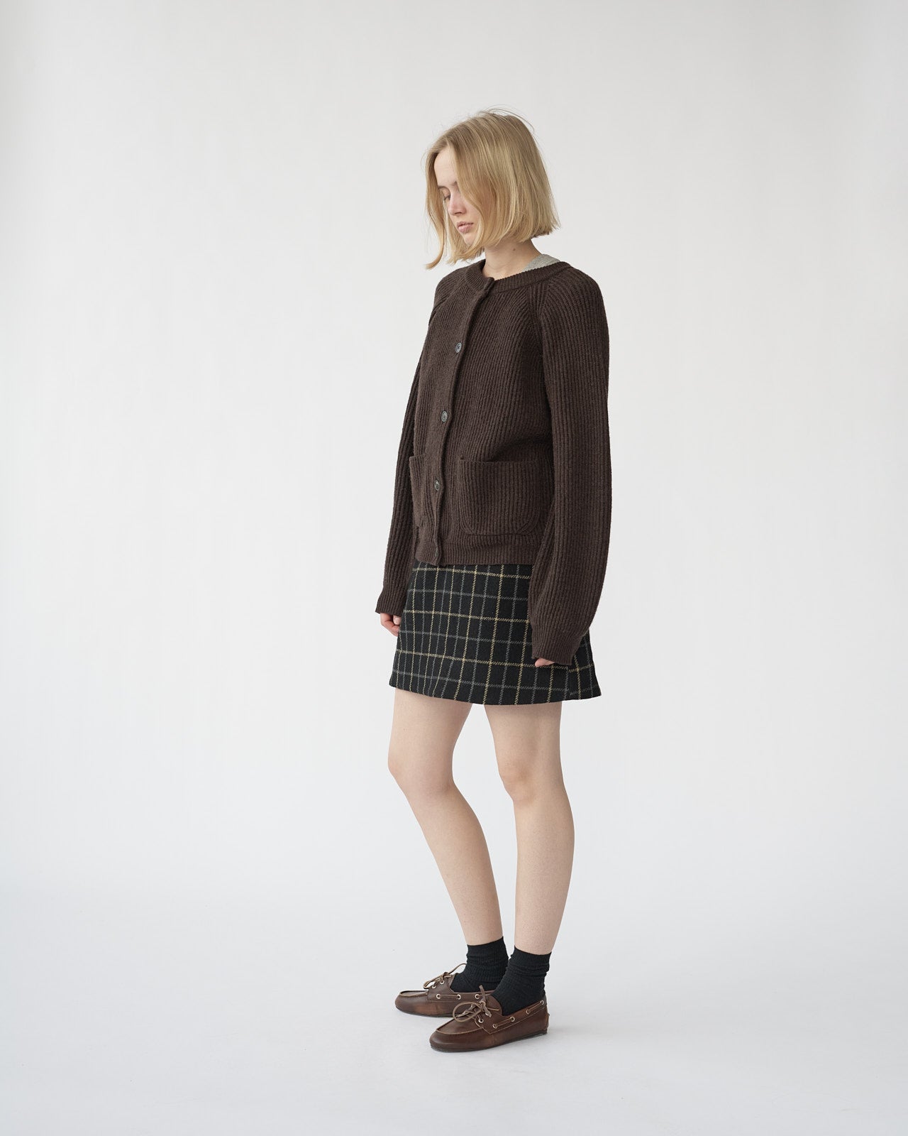 Shetlands wool large rib cardigan.