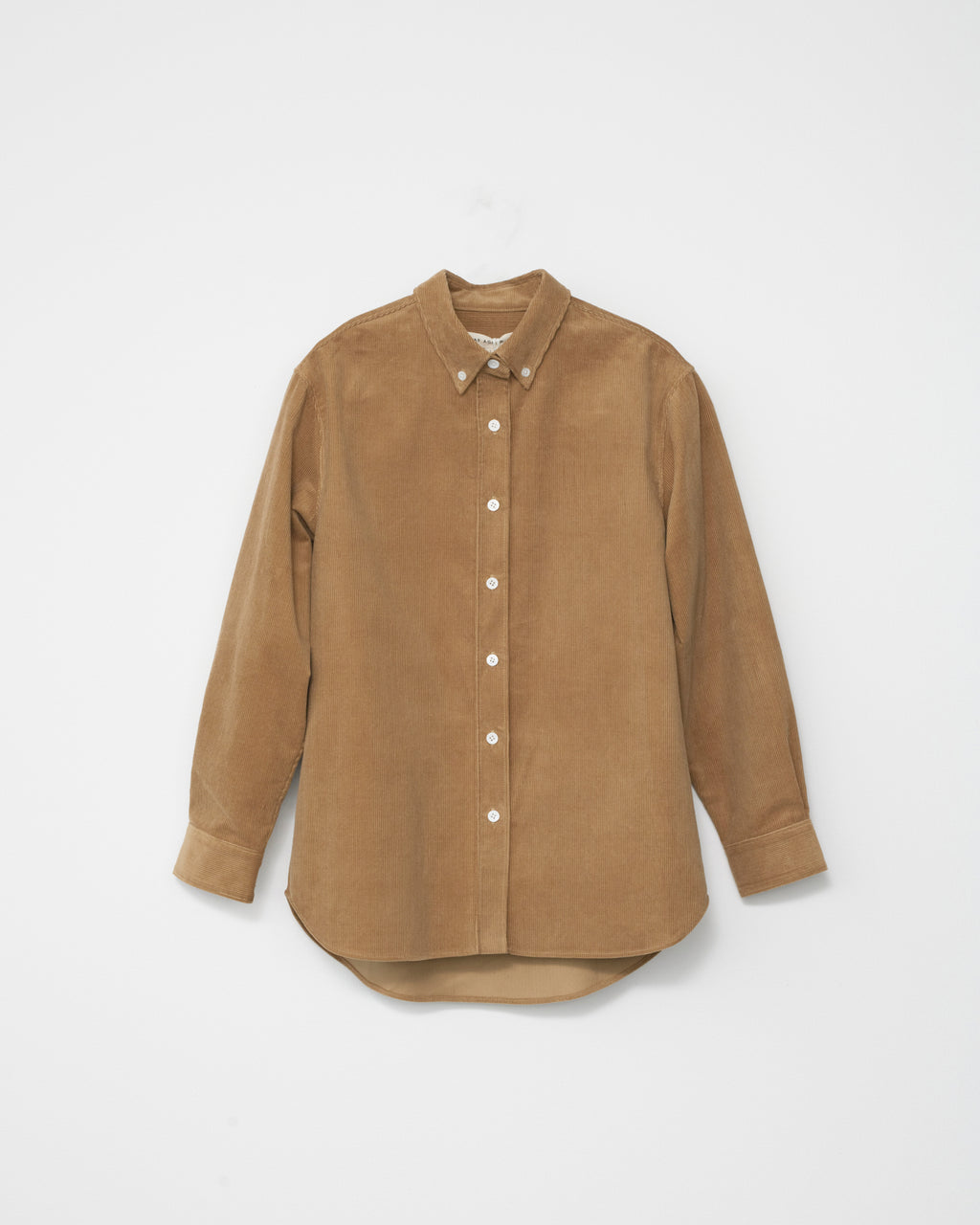 Brown corduroy shirt on a light gray background. Front 