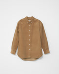 Brown corduroy shirt on a light gray background. Front 