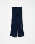 Dark blue velvet pants on a white background. Backview