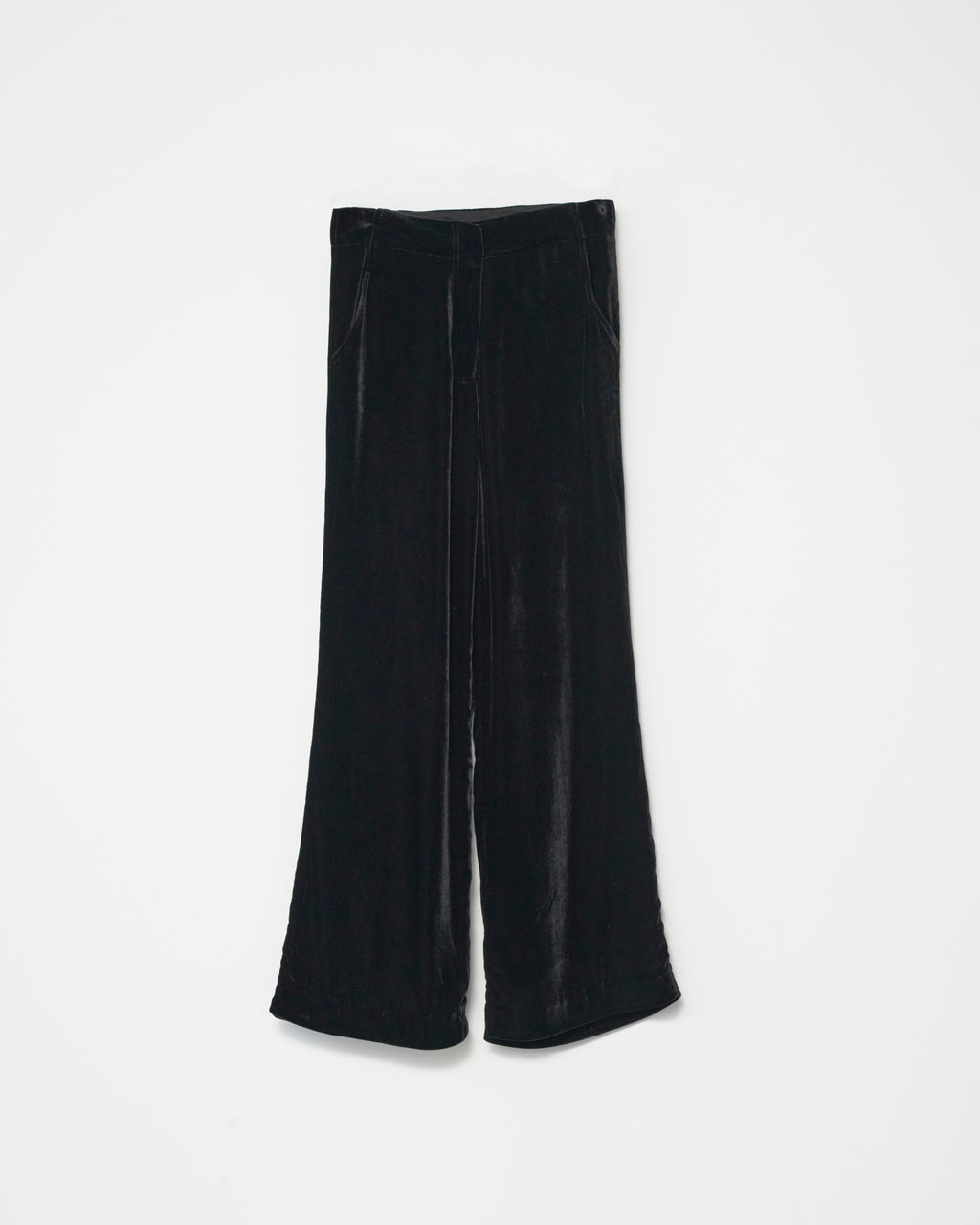 Black silk velvet pants on a white background. Back view 