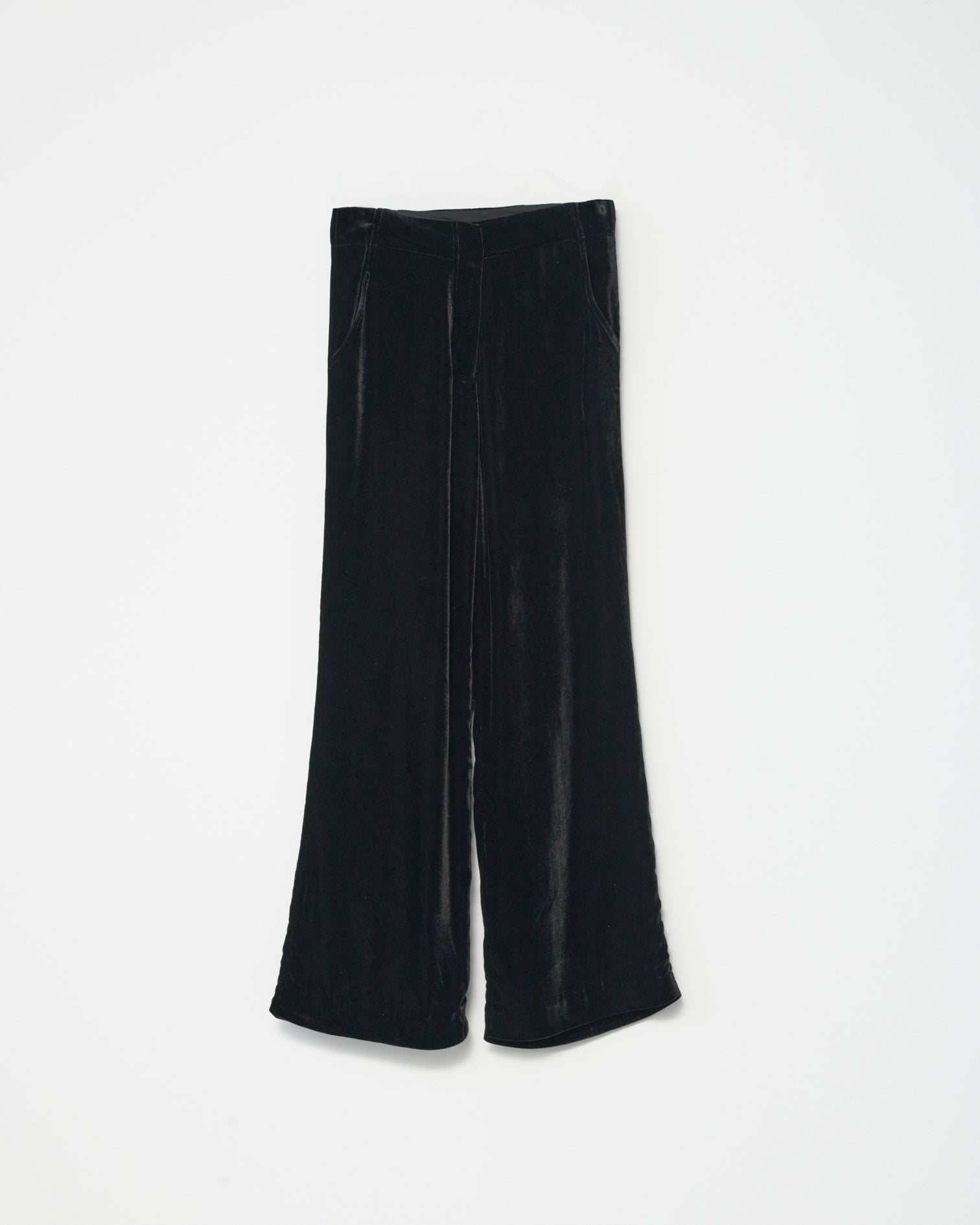 Black silk velvet pants on a white background. Back view 
