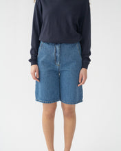 Hemp/cotton wide leg denim shorts