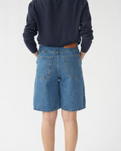 Hemp/cotton wide leg denim shorts