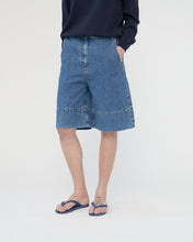 Hemp/cotton wide leg denim shorts