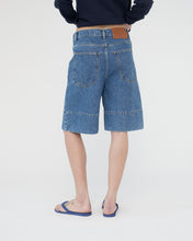 Hemp/cotton wide leg denim shorts